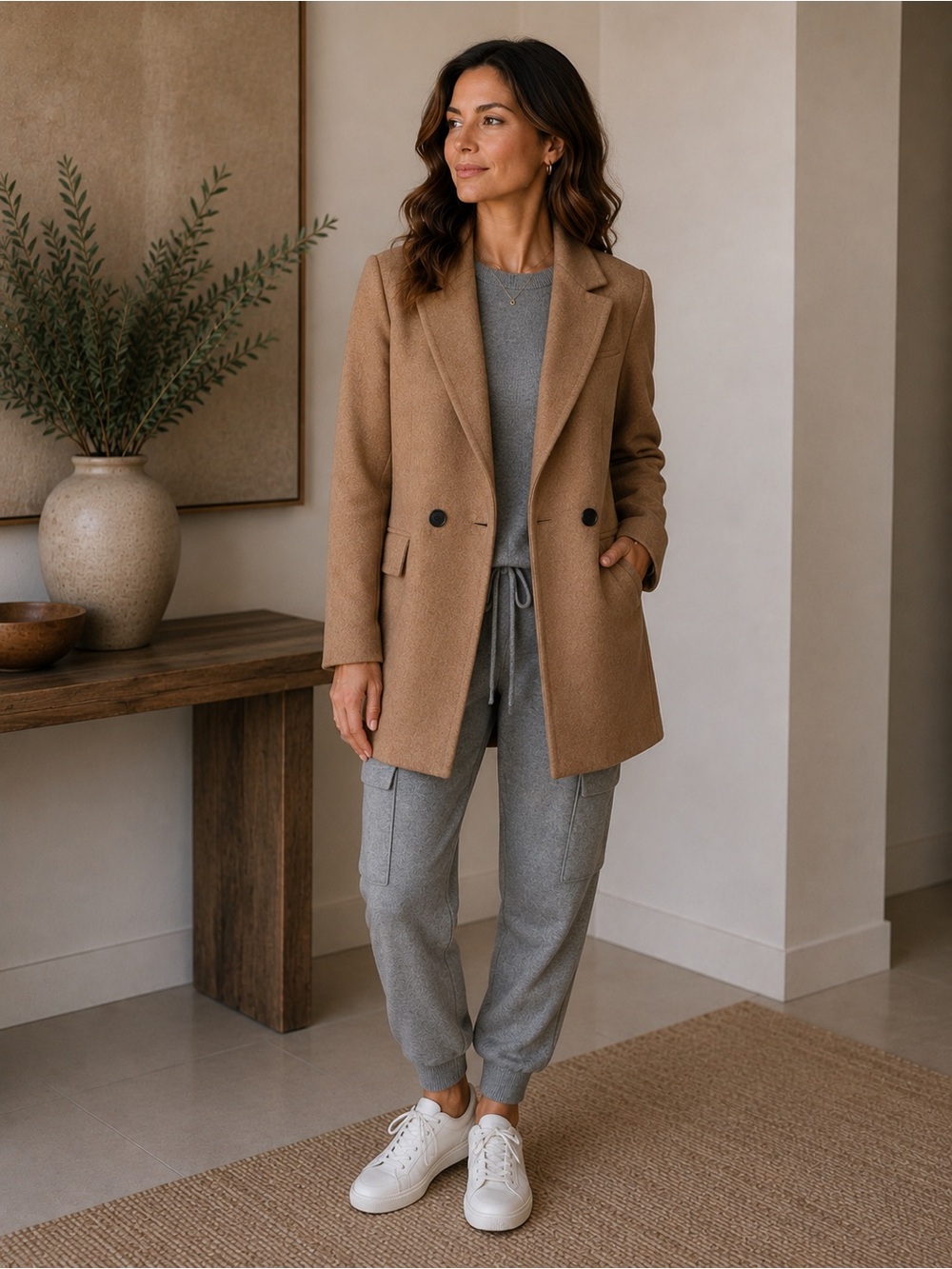 Stradivarius Tan Wool Blend Double Breasted Trench Coat Sz Womens L